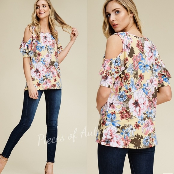 Floral cold shoulder top - Picture 3 of 7